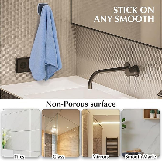 warlve Suction Cup Hooks for Shower - Reusable No-Drill Mounting - Hooks for Towels, Robes & Loofah on Metal, Glass, Mirrors, Tile & Smooth Non-Porous Surfaces (4, Matte Black)
