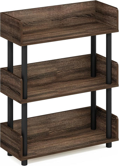 Furinno TURN-N-TUBE Display Shelf, 3-Tier Storage Shelves with Side Panels, Open Shelves Book Shelf with Rounded Corner Top Edges, for Organization and Storage, Living Room, Home Office, Walnut