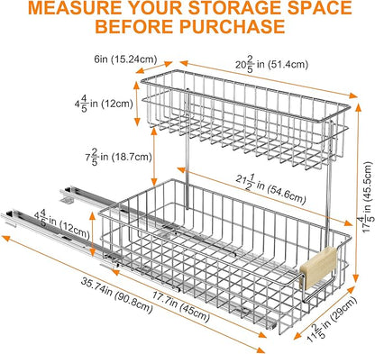 ROOMTEC Pull Out Cabinet Organizer, Under Sink Slide Out Storage Shelf with 2 Tier Sliding Wire Drawer, Sliding Storage for Inside Kitchen Cabinet- 11½ in. W x 21½ in. D (Right)