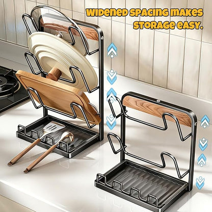 Lid Holder While Cooking, Countertop Pot Lid Organizer, To Keep Cooking Utensils Handy, Comes with A Draining Tray, Suitable for Holding Pot Lids and Spoons for Pots, Pans Two stories