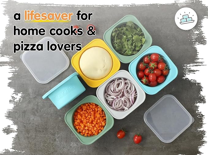 PLUS 1000ml Pizza Dough Proofing Containers for DIY family Artisan Pizza, Food Grade Silicone Stackable Boxes with Lids, Freezer, Fridge, Dishwasher Safe,4sets (Yellow)