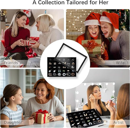 Wudygirl Jewelry Organizer 30 Grid Jewelry Tray with Lid Earring Holder Organizer for Women Ring Earring Bracelet Holder Storage (Pu Black)