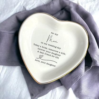 To My Mom on Wedding Day Ring Dish - Mother of the Bride Gift From Daughter, Jewelry Dish for Bonus Mom, Stepmom or Birthday Present