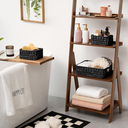 GRANNY SAYS Wicker Baskets for Organizing, Wicker Storage Basket for Shlef, Woven Baskets Oraganizer, Waterproof Vanity Basket for Towel, Home Organization, Black, 3-Pack