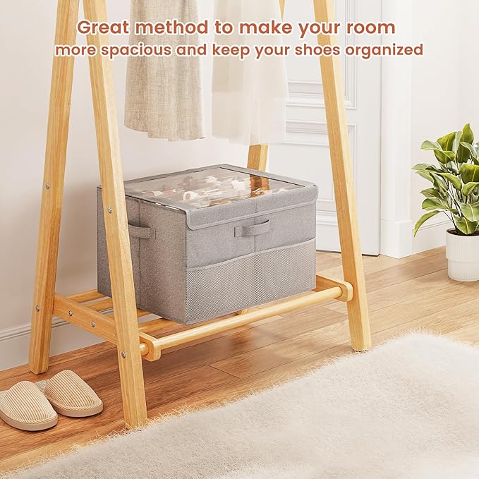 PHINOX Shoe Organizer for Closet, Fits up to 16 Pairs, Shoe Storage Bins with Clear Cover and Reinforced Handles, Foldable Shoe Storage Organizer, Space Saving Shoe Holder for Wardrobe, 1 Pack Grey