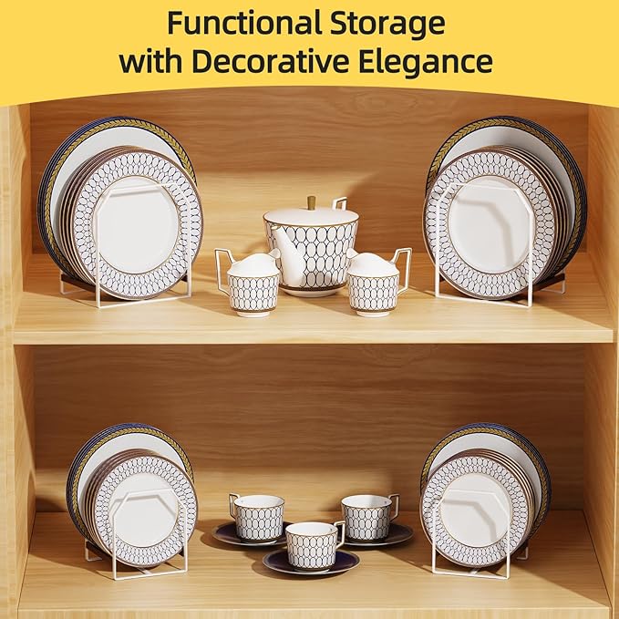 TIPSYTREE 4 Pack Plate Organizer for Cabinet, Arched Metal Dish Holder Rack, Plate Rack Organizer for Cupboard, Space Saver Dish Storage Rack, Holds 6–12 Inch Plates, 2 Large 2 Small, White