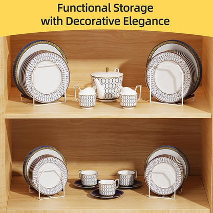 TIPSYTREE 4 Pack Plate Organizer for Cabinet, Arched Metal Dish Holder Rack, Plate Rack Organizer for Cupboard, Space Saver Dish Storage Rack, Holds 6–12 Inch Plates, 2 Large 2 Small, White