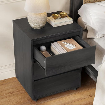 SUCSSRICH Black Nightstand, Night Stand with 3 Drawers, Modern Nightstand with Large Storage, Silent Slides, Wooden End Side Table, Bedside Table with 3 Drawers for Bedroom