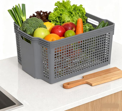 12-Pack Large Organization Basket, Pantry Storage Bins, Stackable Plastic Storage Basket for Organizing(Gray)