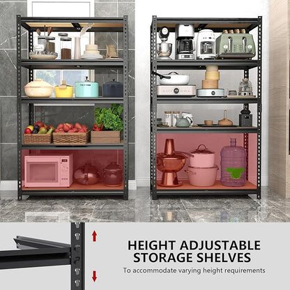 Heavy Duty Garage Shelving,5-Tier Metal Storage Shelves,2400LBS Shelving Unit,Adjustable Shelving Rack, Standing Shelf Units for Garage Storage Warehouse,28''×12''×60'',2 Pack