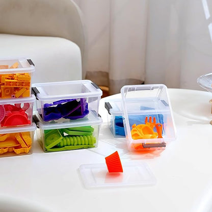 Citylife 1.3 QT 20 Packs Small Storage Bins Plastic Storage Container Stackable Box with Lids for Organizing, Clear White