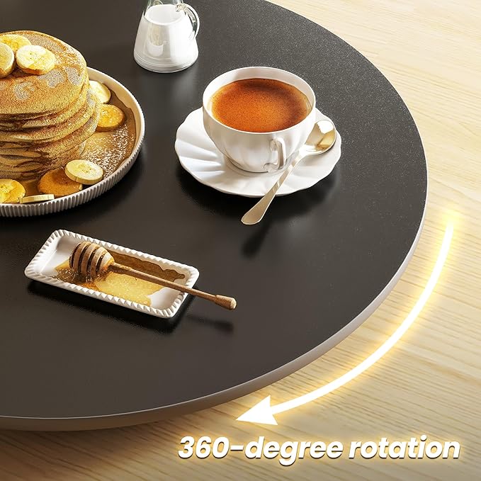 15.7" Lazy Susan Turntable – 360° Sinteredstone Silent Anti-Slip Turntable, Table Top Centerpiece for Kitchen, Pantry, Spice Rack, Refrigerator & Dining Table, Black