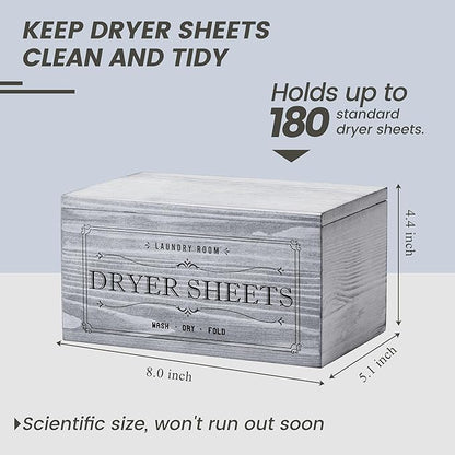 Rustic Dryer Sheet Holder with Lid - Cute Farmhouse Dryer Sheet Dispenser Laundry Room Decor Accessories,Fabric Softener Dispenser Dryer Sheet Container for Laundry Organization Storage,Grey-N