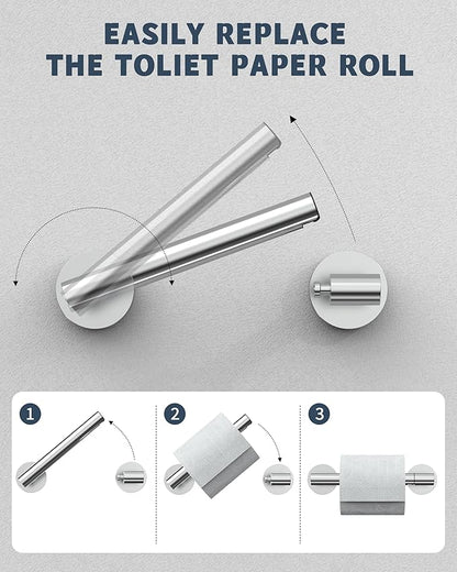 Polished Finish Toilet Paper Holder SUS304 Stainless Steel Double Post Pivoting Toilet Paper Roll Holder Wall Mounted Toilet Tissue Holder for Commercial Bathroom RV