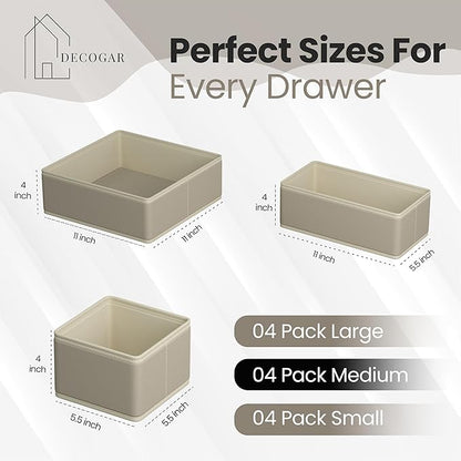 Drawer Organizer – 12 Pack Foldable Beige Fabric Storage Bins for Baby Clothes, Dresser, Closet, Towels, Socks, Diapers | Nursery & Bedroom Drawer Dividers for Home Organization