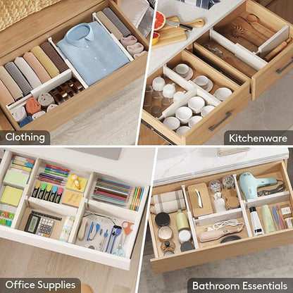 Lifewit 8 Pack Drawer Dividers 4" High, 11-17" Adjustable Dresser Drawer Organizers for Clothes, Expandable Dresser Separators in Bedroom/Bathroom/Kitchen/Vanity/Office Organization and Storage, Beige
