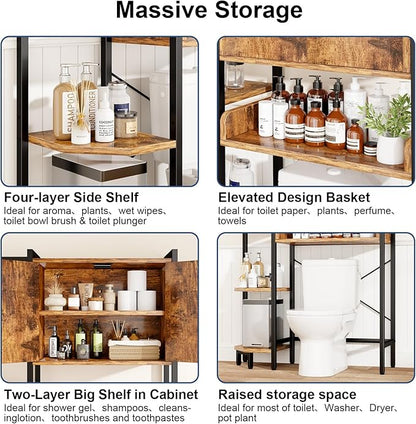 Roxibelt K2 Heavy Duty 7-Tier Over The Toilet Storage Cabinet（With Magnetic Doors & Adjustable Feet）Freestanding Above Toilet Shelf，Space Saver Bathroom Organizer 9.3"D x 31.5"W x 67.2"H，Rustic Brown