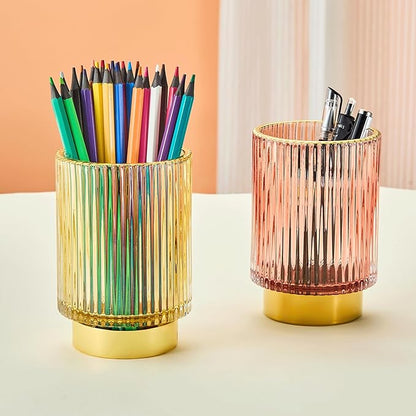 LEICURACE Makeup Brush Holder Organizer,Toothbrush Holders,Desk Pen Pencil Holder,Multifunctional Vintage Glass Brush Cup(A3-16-US)