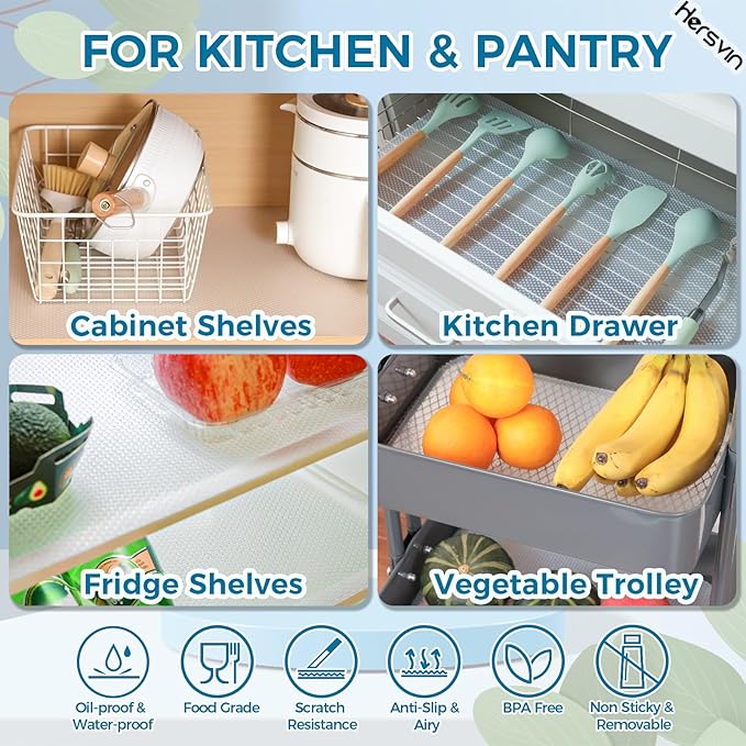 Hersvin Shelf Liners, 14in x 20ft Kitchen Drawer Mats, Non-Adhesive EVA Cupboard Protector, Cabinet Lining, Refrigerator Liner (Clear Dot, 35.6x610cm)