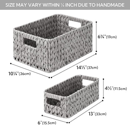 GRANNY SAYS Wicker Baskets for Organizing, Storage Baskets for Shelves, Small Baskets for Counter, Waterproof Storage Basket with Handles, Gray, 3-Pack
