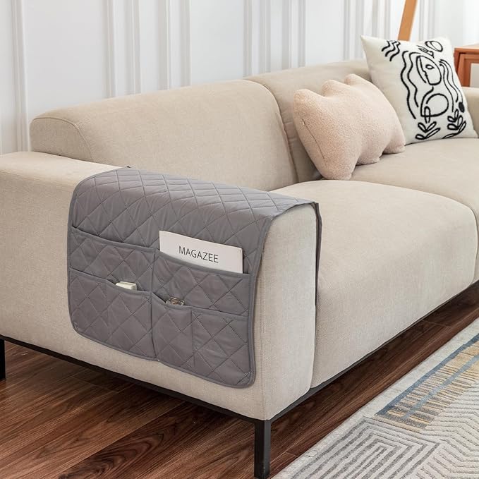 OYX Recliner Armrest Organizer with 6 Pockets, Non-Slip Remote Control Holder for Couch, Sofa & Bedside Storage, Compatible with Phone, iPad, Magazines