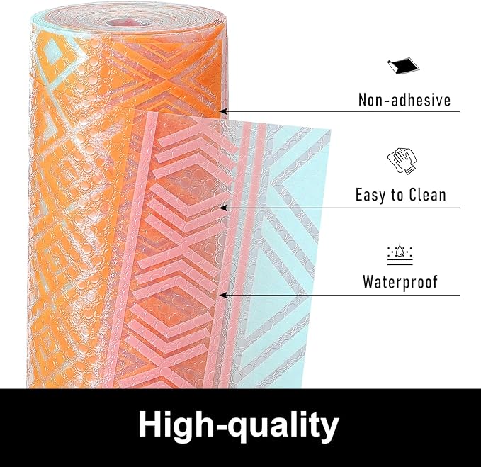 Cooyes Shelf Liners for Kitchen Cabinets Waterproof & Oil-Proof Kitchen Cupboard Mats Non-Slip Drawer Mats EVA Material Non Adhesive Fridge Liner for Shelves（11.8" W x 360" L）
