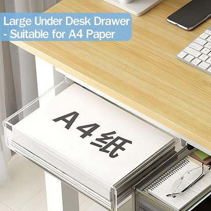 Large Under Desk Table Drawer Storage Organizer A4,Desk Accessories & Workspace Organizers,Hidden Self-Adhesive Under Table Pencil Tray Drawer for Office(Clear White)