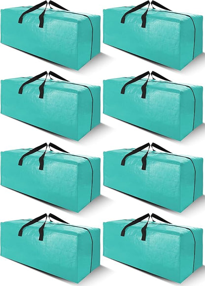Cosy Family 8 Pack Heavy Duty Extra Large Moving Bags with Backpack Straps - Strong Handles & Zippers, Storage Totes For Space Saving, Fold Flat, Alternative to Moving Box (40 gal, Aquamarine)