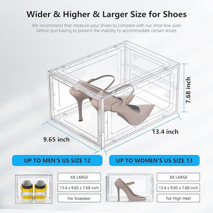 MCIJRJOI 12 Pack Hard Sturdy Thickened Rigid XX Large Shoe Storage Organizer for Closet, Clear Stackable Sneaker Shoe Boxes Rack Containers Display Case Bins with Lids, White
