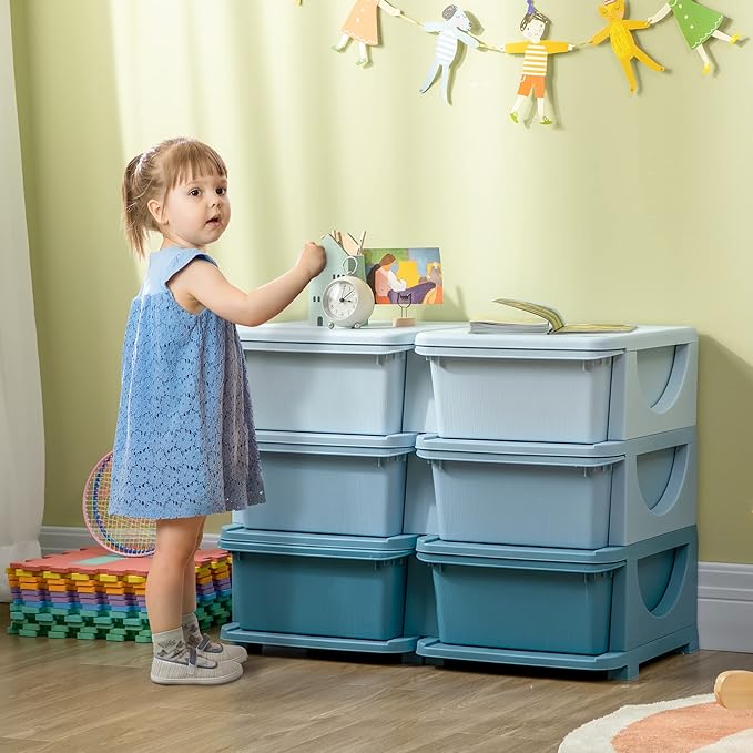 Qaba 3 Tier Kids Storage Unit, Toy Organizers and Storage with 6 Drawer Chest for Kids Bedroom Nursery Kindergarten Living Room for Boys Girls Toddlers, Blue