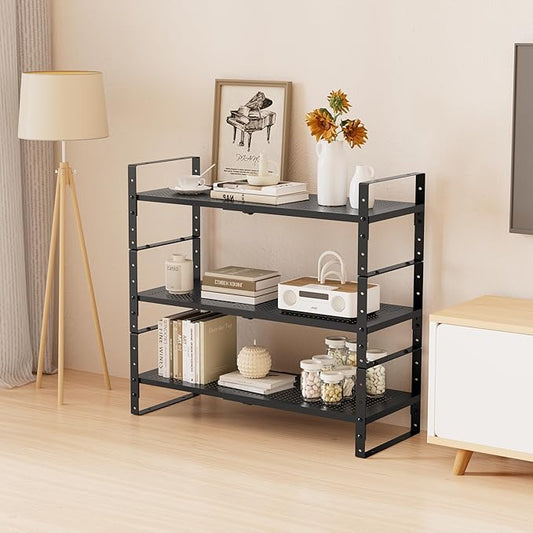 Multi-Functional Metal Shoe Rack, Space-Saving, Perfect for Entryway, Closet, Bathroom, etc. - Sturdy and Durable, High Weight Capacity(3PACKS/Black/Medium)
