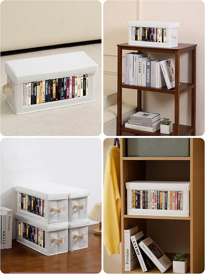 4 Pack DVD Storage Box with Visible Window, Dustproof CD/DVD Case Holder Organizer Rack Can Hold Up to 104 DVD, Blu-ray & CD Storage, Stackable and Lid Design –White