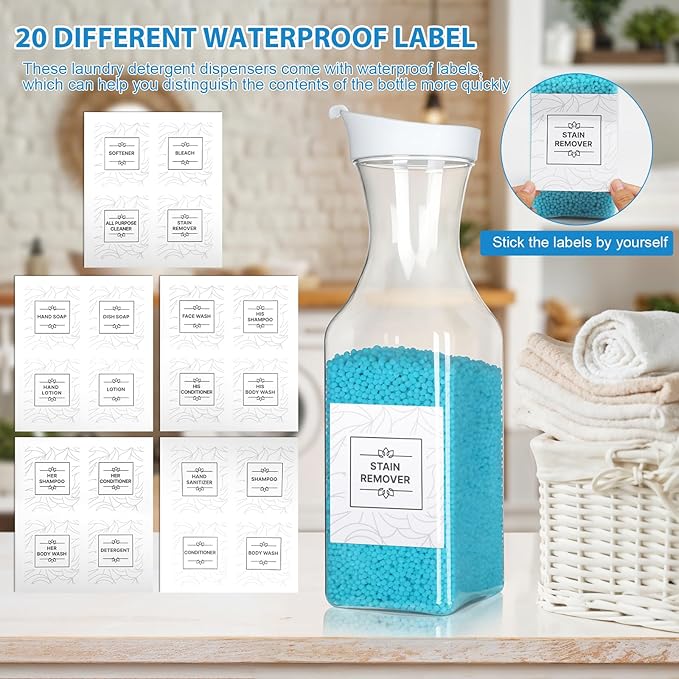 6 Pack Laundry Detergent Dispenser 53 oz Laundry Soap Dispenser with 20 Label Laundry Room Organization for Liquid Powder Bleach Scent Booster Beads