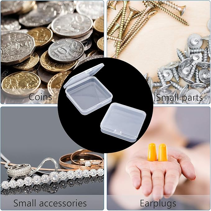 SATINIOR 24 Packs Small Clear Plastic Beads Storage Containers Box with Hinged Lid for Storage of Small Items, Crafts, Jewelry, Hardware (2.76 x 2.76 x 0.67 Inches)