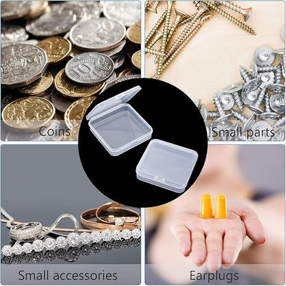 SATINIOR 24 Packs Small Clear Plastic Beads Storage Containers Box with Hinged Lid for Storage of Small Items, Crafts, Jewelry, Hardware (2.76 x 2.76 x 0.67 Inches)