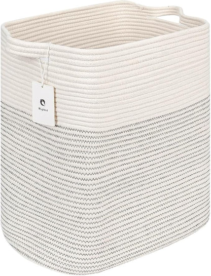 Storage Baskets for Clothes Fabric Cotton Rope Storage Basket with Handles, Decorative Woven Basket for Living Room,Closet Organizer Blankets, and 2bags (White/Black Line, L17.8×W12.5×H17.9)