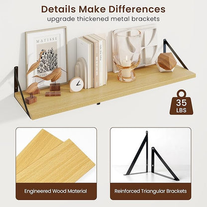 Axeman Deep Floating Shelves | 36 Inch Oak Wall Shelves Set of 2 | 10 Inch Deep Wood Floating Shelves for Wall | 36" W x 10" D Oak Shelves for Living Room Bathroom Kitchen