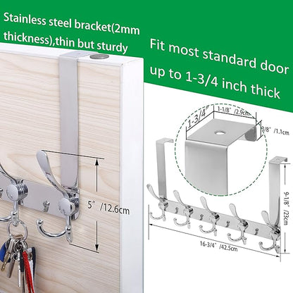 WEBI Over The Door Hook,Door Hanger Hook Rack with 5 Tri Hooks for Hanging Coats, Over The Door Towel Rack Door Coat Hanger Door Coat Rack for Bathroom,Behind Back of Door,Silver