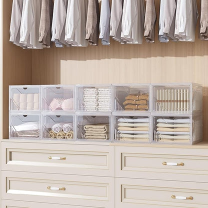 AWTATOS Shoe Boxes, 10 Pack Shoe Storage Organizers, Plastic Stackable Shoe Rack, Sneaker Containers, Toy Storage Bins for Entryway, Closet, Under Bed, Clear