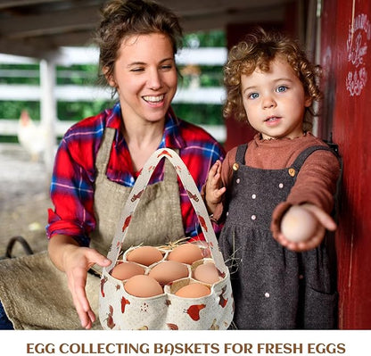 2 Pieces Egg Basket Mini Egg Collecting Bags Gathering Basket with 7 Pouches for Easter Farmhouse Chicken Hen Duck Goose Housewife Garden Transporting Storage, 8 x 2.6 Inch(Retro)