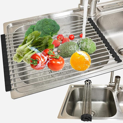 Ahyuan Roll Up Dish Drying Rack Multipurpose Kitchen Dish Rack Roll Over The Sink Dish Drying Rack Portable Rolling Dish Drainer For Kitchen Sink RV Accessories (Black, 17.7''X11.2'')