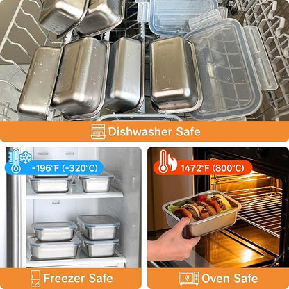 Cykorxicc 6-Piece 304 Stainless Steel Food Storage Containers with Lids, Leakproof & Airtight Bento Lunch Box, Oven/Freezer/Dishwasher Safe,Stackable Kitchen Storage Set