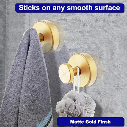Bntuk Suction Cup Hooks for Shower, Removable Towel Hooks for Bathroom Window Glass Door Wall, Bath Robe Looafh Hook for Hanging - 4 Pack, Gold1