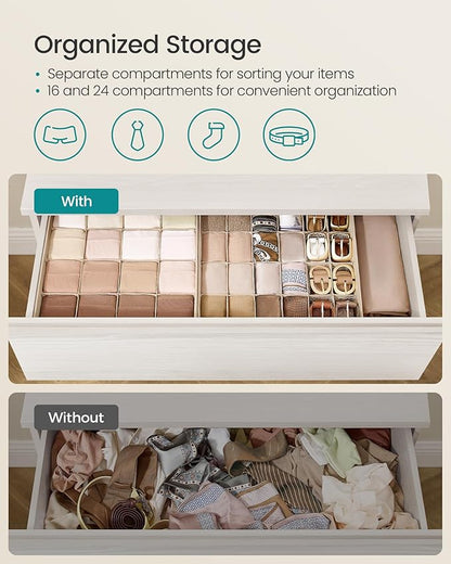 SONGMICS 4 Pack Drawer Organizers, 80 Cells (2x16+2x24), Foldable Dividers, 11.8 x 11.8 x 3.9 Inches, for Socks, Underwear, Ties, Belts, Summer Sand URUS011K01