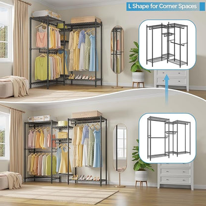 VIPEK L6 Heavy Duty Clothes Rack L Shape Clothing Rack 5-Tier Wire Garment Rack Freestanding Closet with 7 Adjustable Shelves & 4 Hanging Rods, 42.1" L x 42.1" W x 76.4" H, Max Load 850LBS, Black