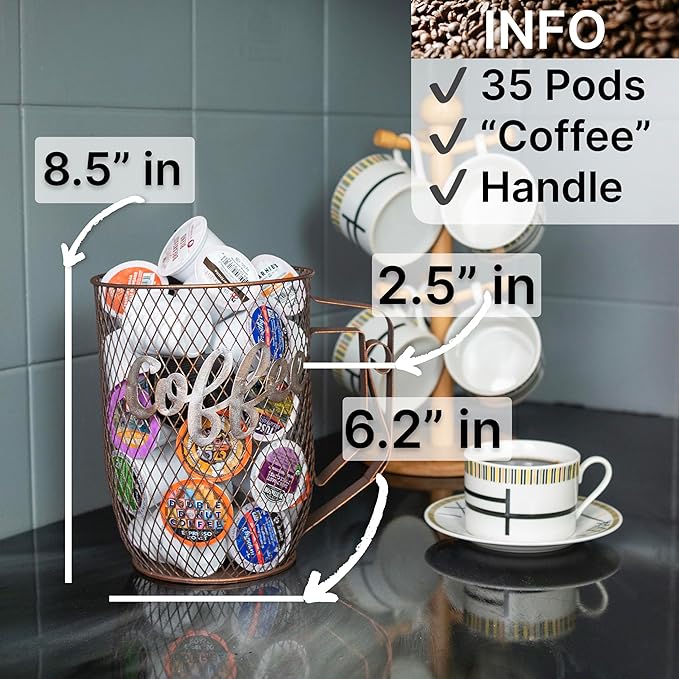 Made Easy Kit Coffee Pod Organizer Compatible with Nespresso Vertuo and Original - Countertop Sculpture Holder Basket Style for Café Bar, Corner Station Office Break Area (Large Coffee Mug)