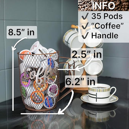 Made Easy Kit Coffee Pod Organizer Compatible with Nespresso Vertuo and Original - Countertop Sculpture Holder Basket Style for Café Bar, Corner Station Office Break Area (Large Coffee Mug)
