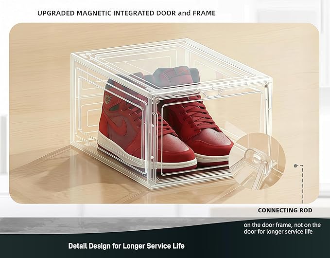 JECCICHY 12 Pack Clear Shoe Storage Boxes Stackable, Plastic Shoe Boxes with Lids, Sneaker Storage, Transparent, Thick Hard, Drop Front Door, Within US Size 13