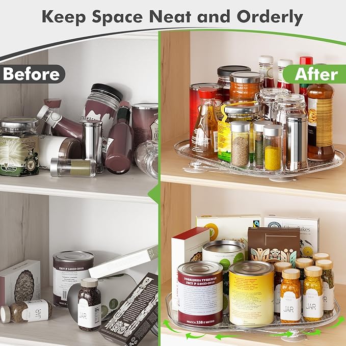 Lazy Susan Organizer for Refrigerator, 14.17" X 10.24" Fridge Organizers and Storage, Lazy Susan Turntable for Cabinet, Non-Skid Fridge Organizers for Pantry, Table Top