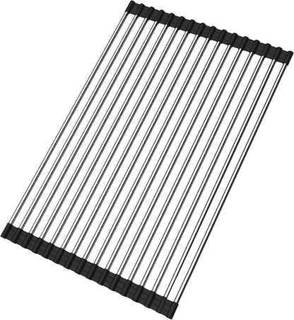 Roll up Dish Drying Rack Over The Sink Kitchen Roll up Sink Drying Rack Portable Dish Drainer Foldable Dish Drying Rack (Black, (47 * 30) CM)